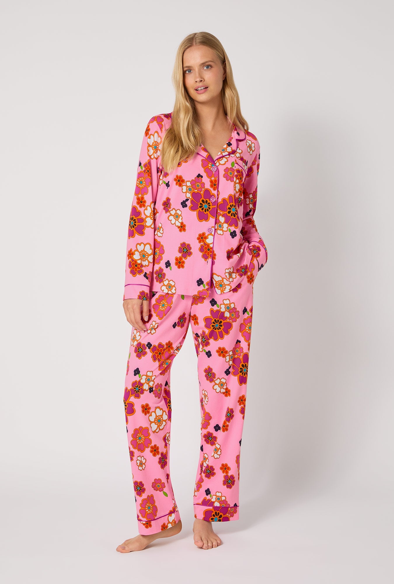 BedHead x Trina Turk Resort Floral Long Sleeve Classic Stretch Jersey Pj Set