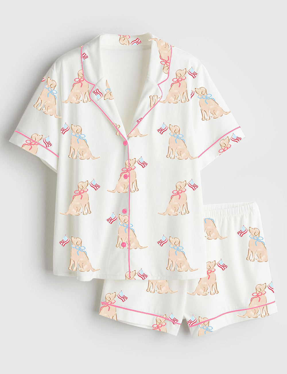 Women’s Patriotic Pups 4th Of July Short Sleeve Satin Pajama Set