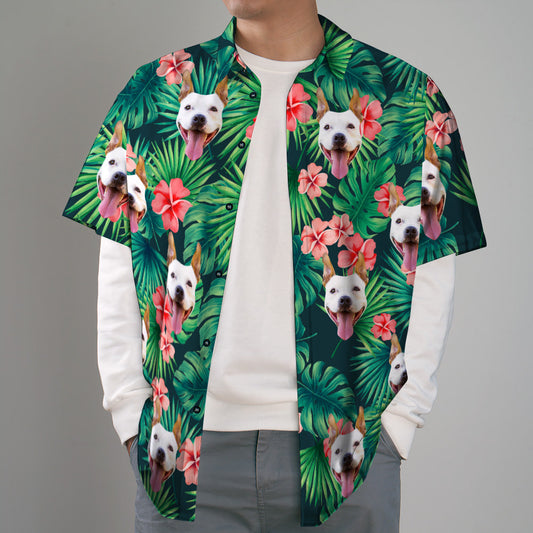Black Friday Custom Tropical Shirts Custom Dog Face Hawaiian Shirt Leaves & Flowers Shirt for Christmas Gifts