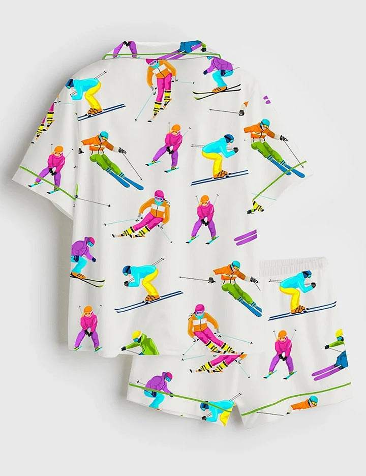 Women's Skiing Life Satin Short Sleeve Pajama Set