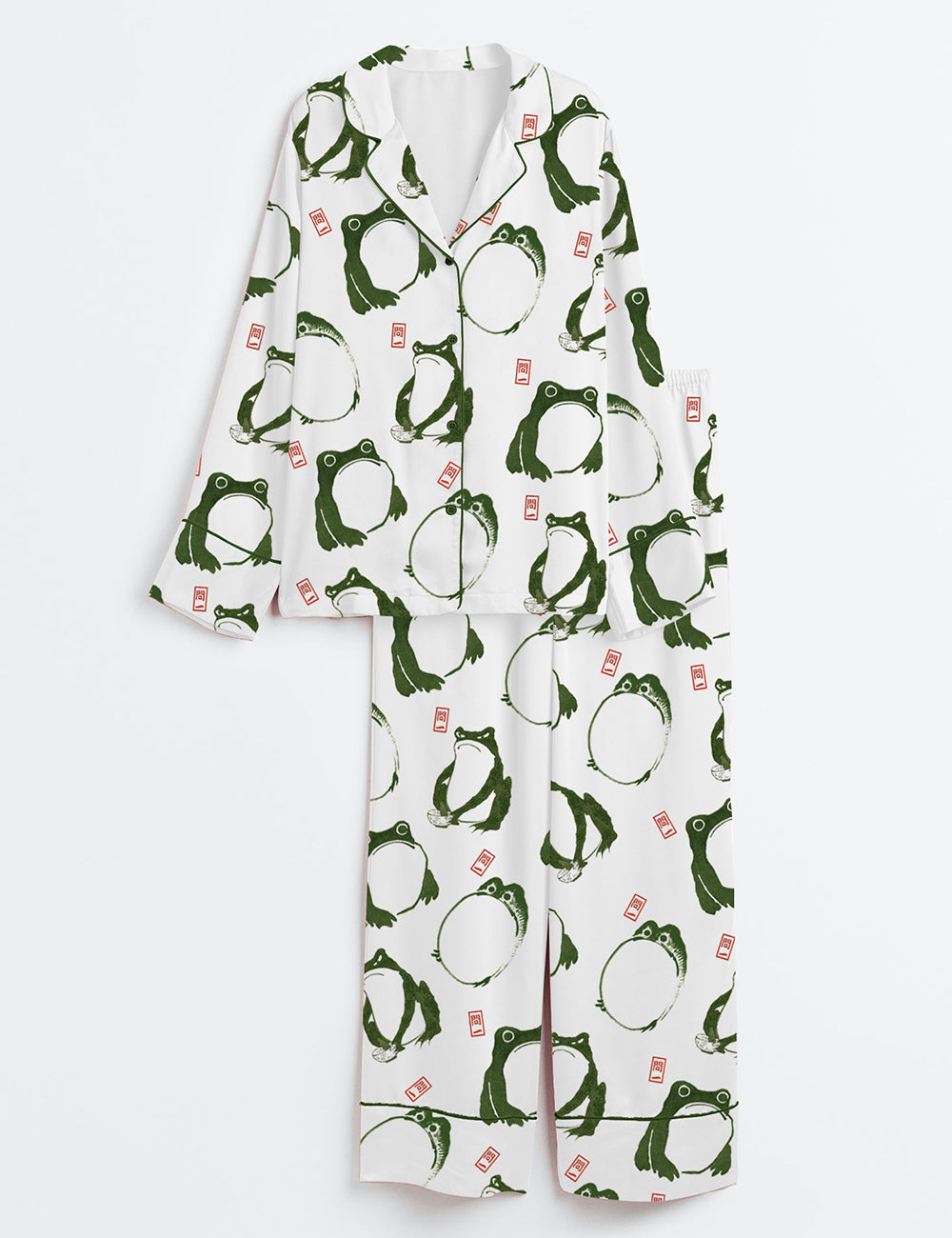 Women's Japanese Matsumoto Frog And Toad Long Sleeve Satin Pajama Set
