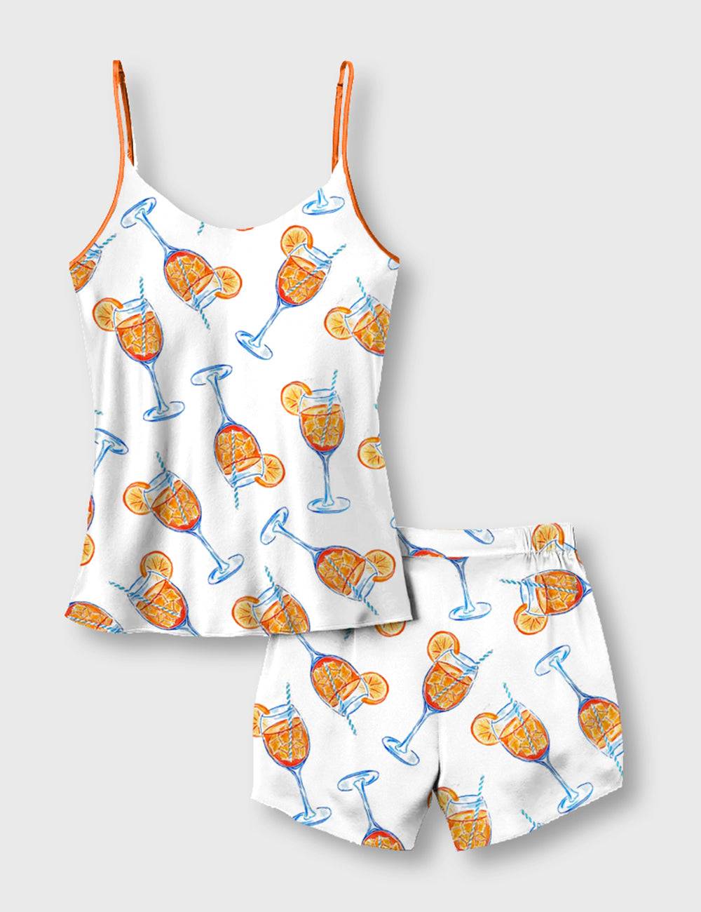 Women's Aperol Spritz Trio Watercolor Camisole Satin Pajama Set