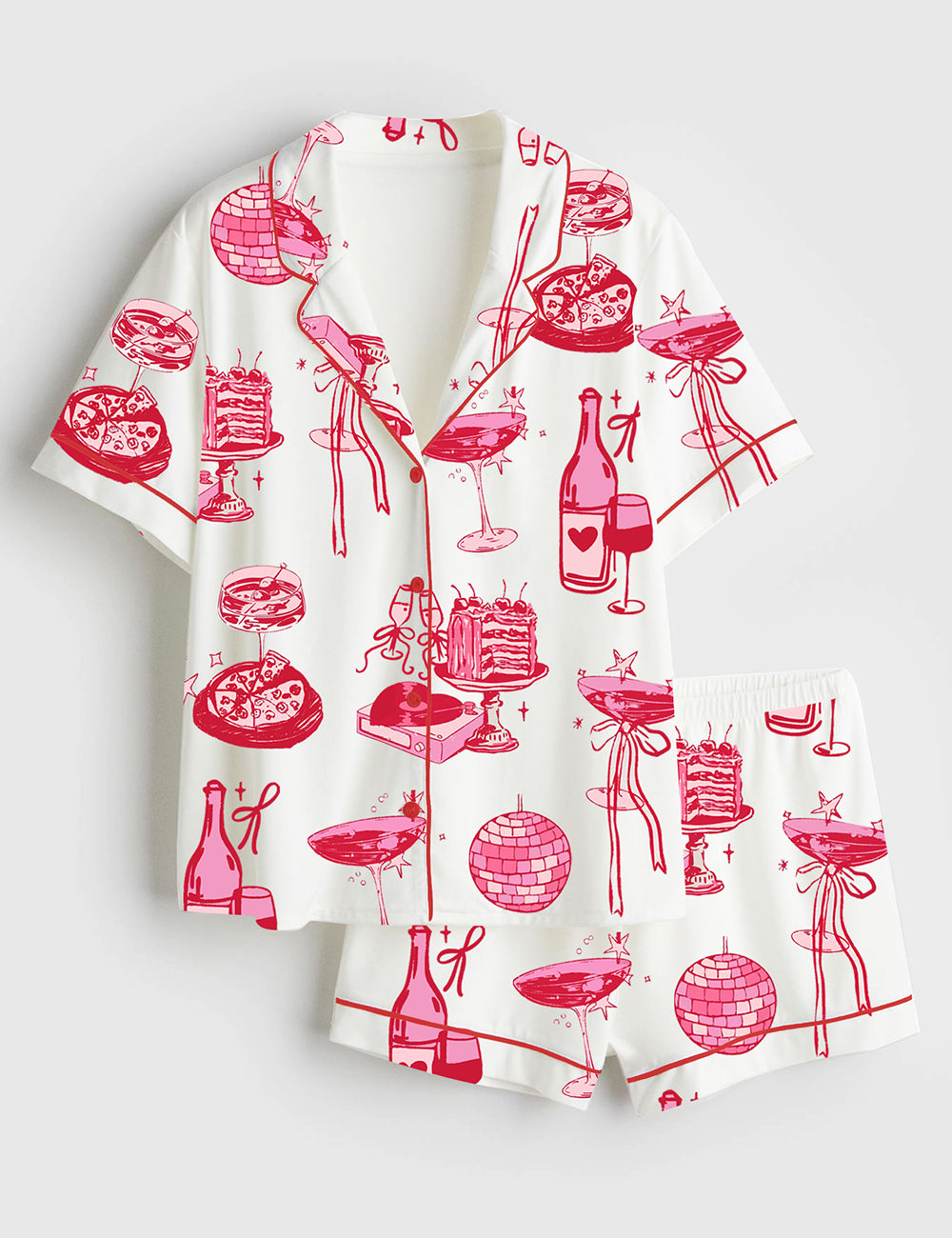 Women’s Homebody Cocktail Girl Social Club Retro Disco Ball Margarita Print Short Sleeve Satin Pajama Set