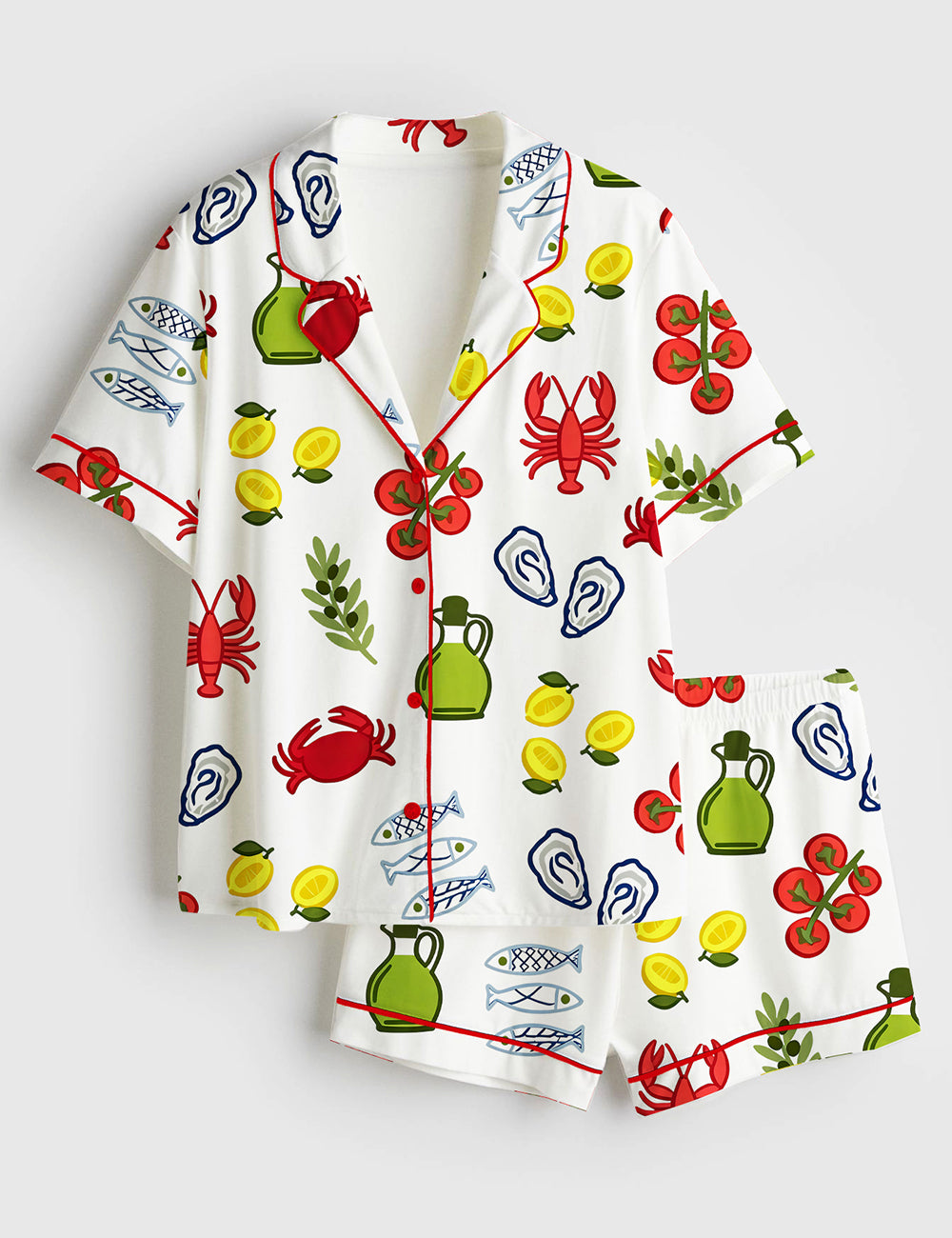 Women’s Italian Summer Coastal Fisherman Sea Beach Short Sleeve Satin Pajama Set