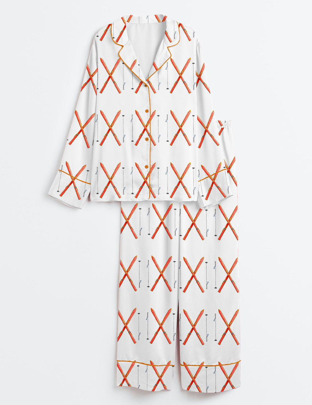 Women’s Après Ski Winter Holiday Ski Season Ski Lover Skier Long Sleeve Satin Pajama Set