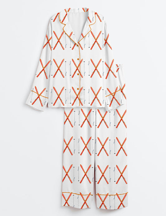 Women’s Après Ski Winter Holiday Ski Season Ski Lover Skier Long Sleeve Satin Pajama Set