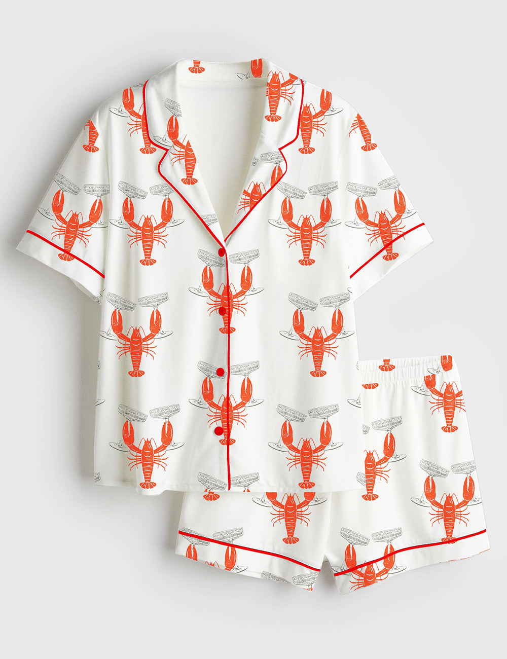 Women's Lobster Bachelorette Bride Travel Wine Champagne Short Sleeve Satin Pajama Set