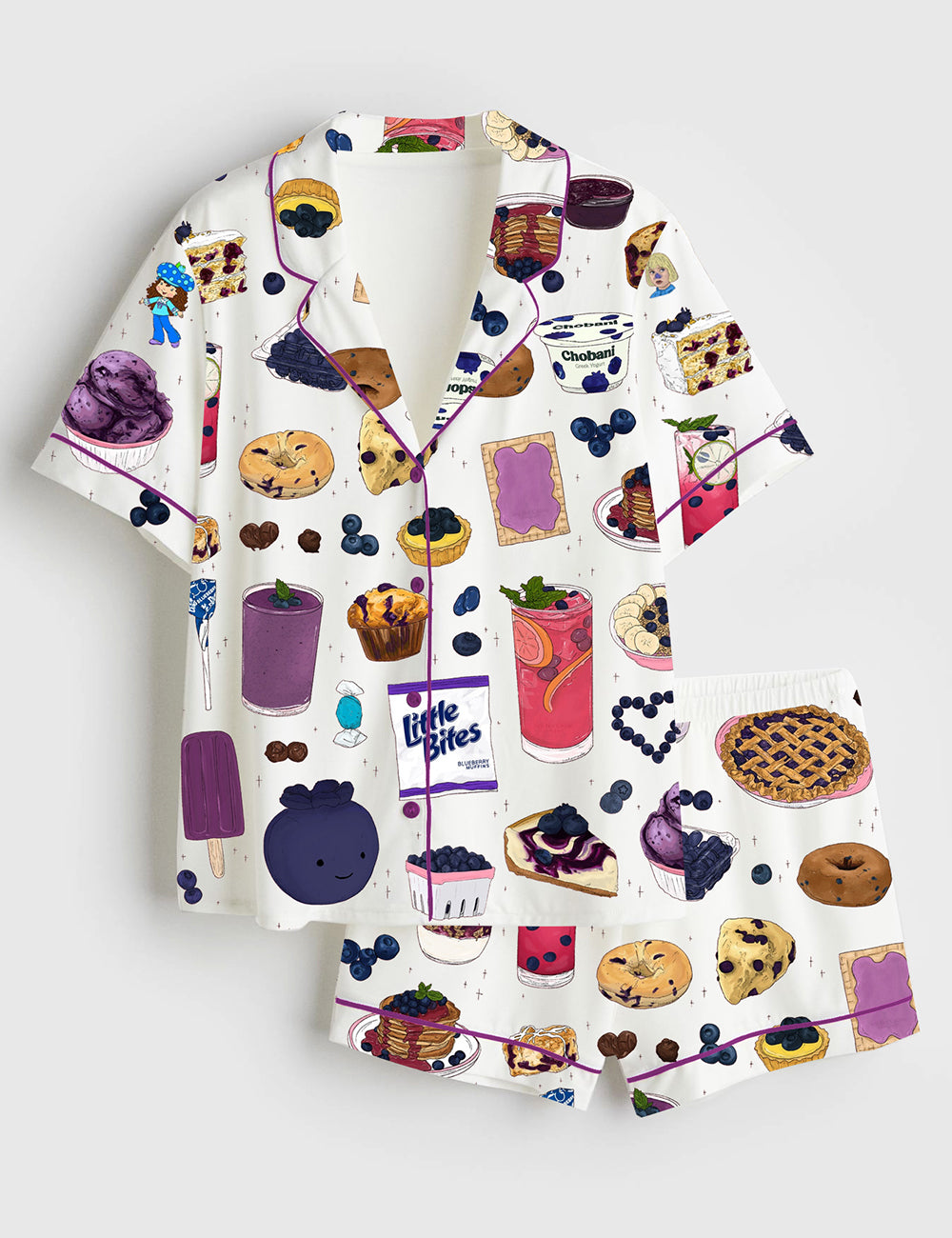 Women’s Blueberry Girlies Rise Short Sleeve Satin Pajama Set