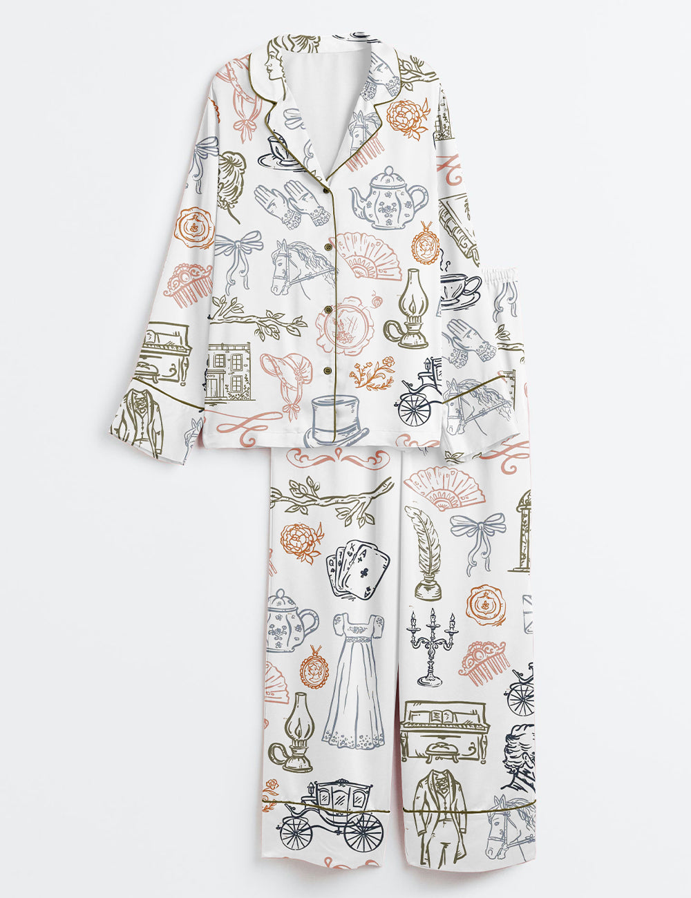 Women’s Pride & Prejudice Jane Austen Inspired Bridgerton Long Sleeve Satin Pajama Set