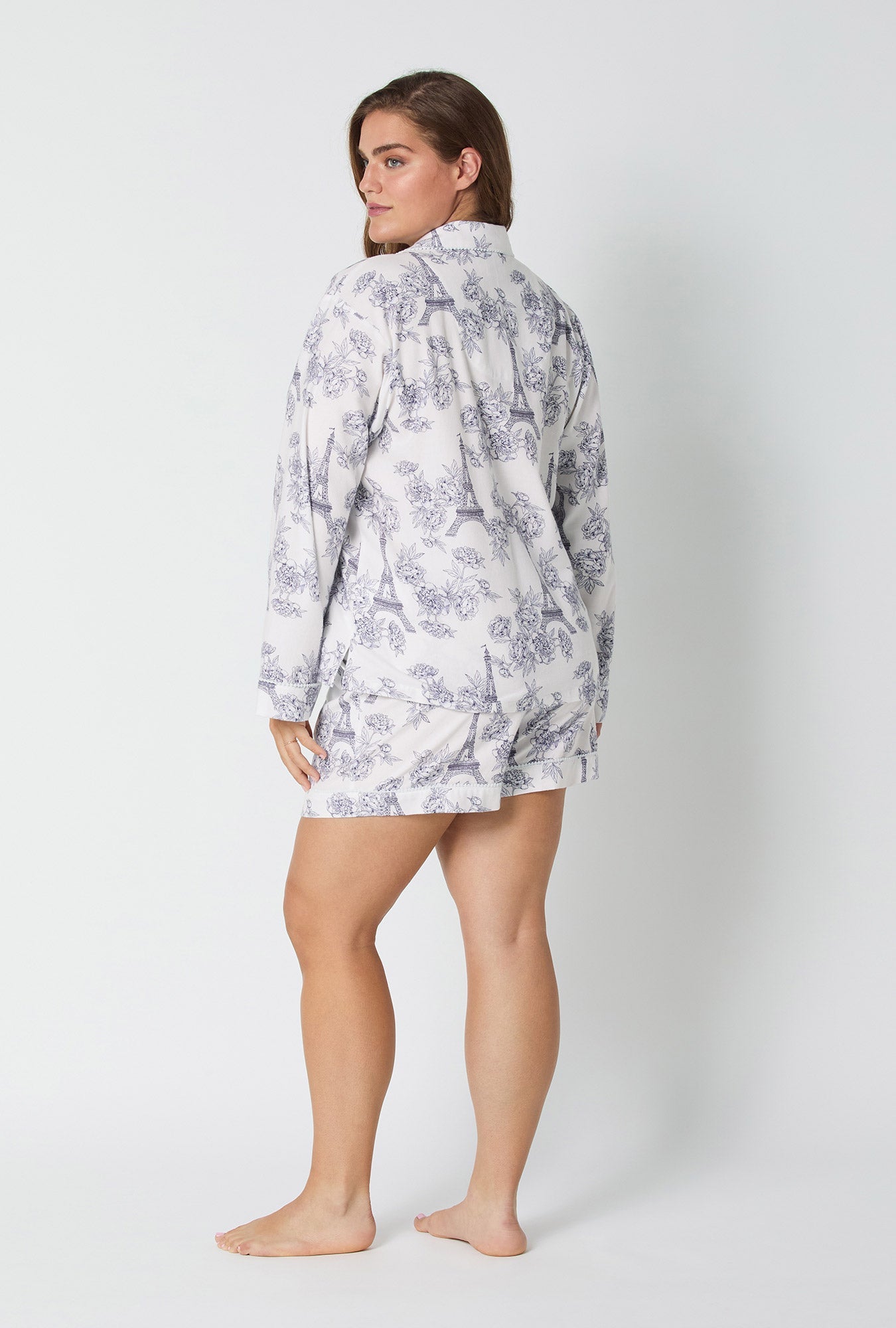 La Belle Eiffel Long Sleeve Classic Shorty Woven Portuguese Flannel PJ Set