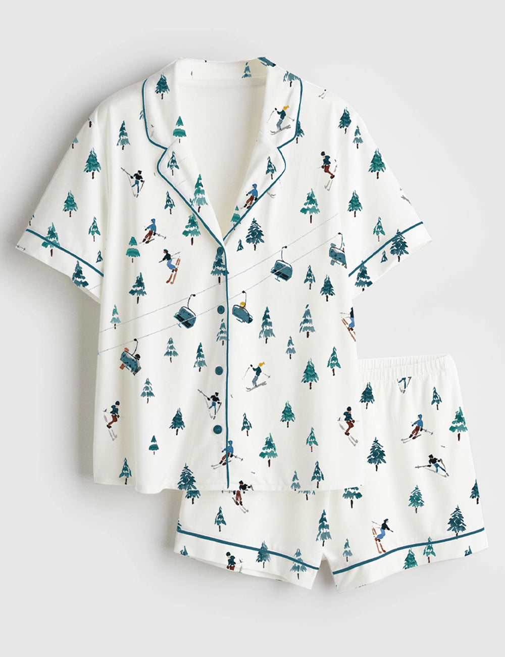 Women's Après Ski Mountains Short Sleeve Satin Pajama Set