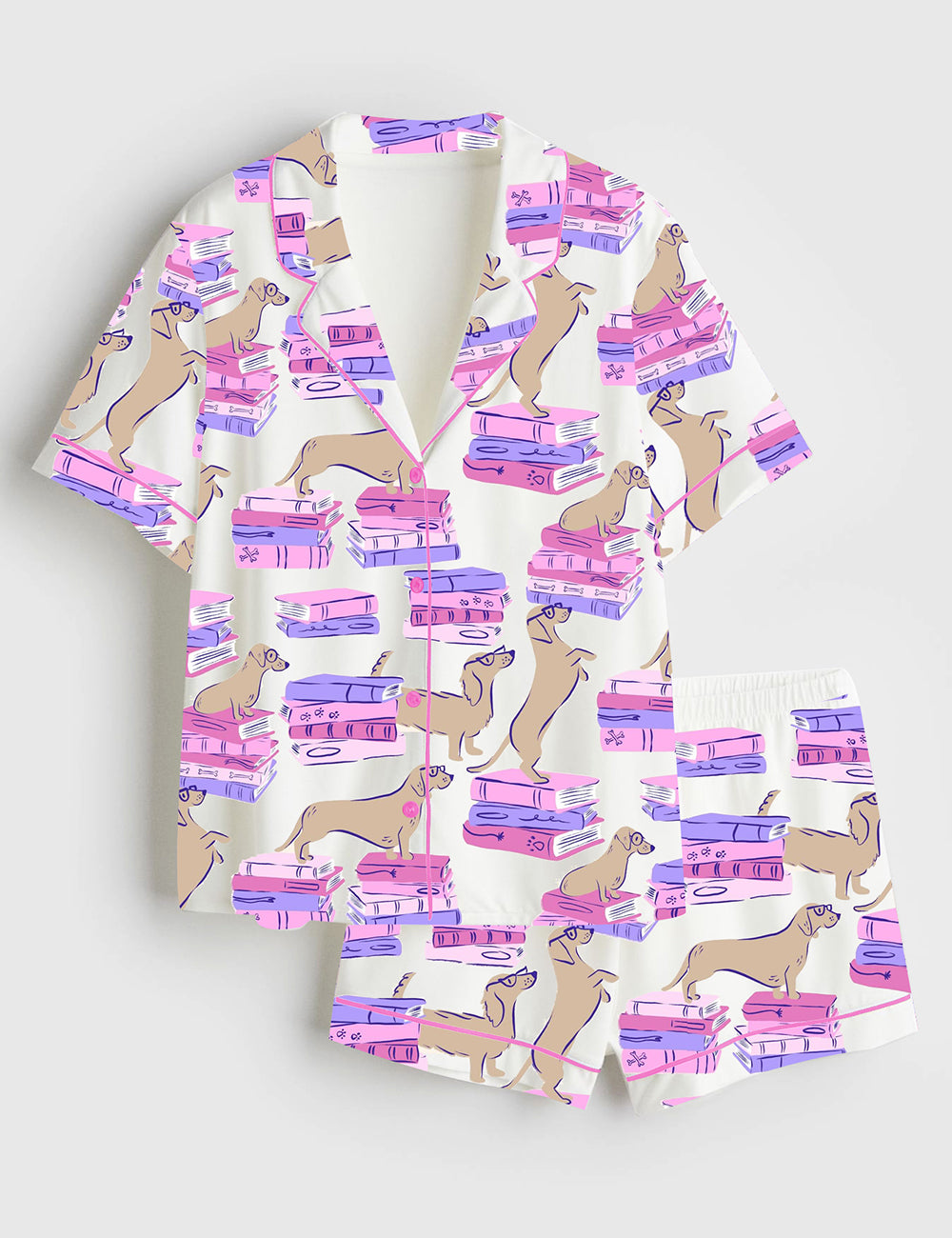 Women’s Dachshund Wieners Book Dogs Short Sleeve Satin Pajama Set