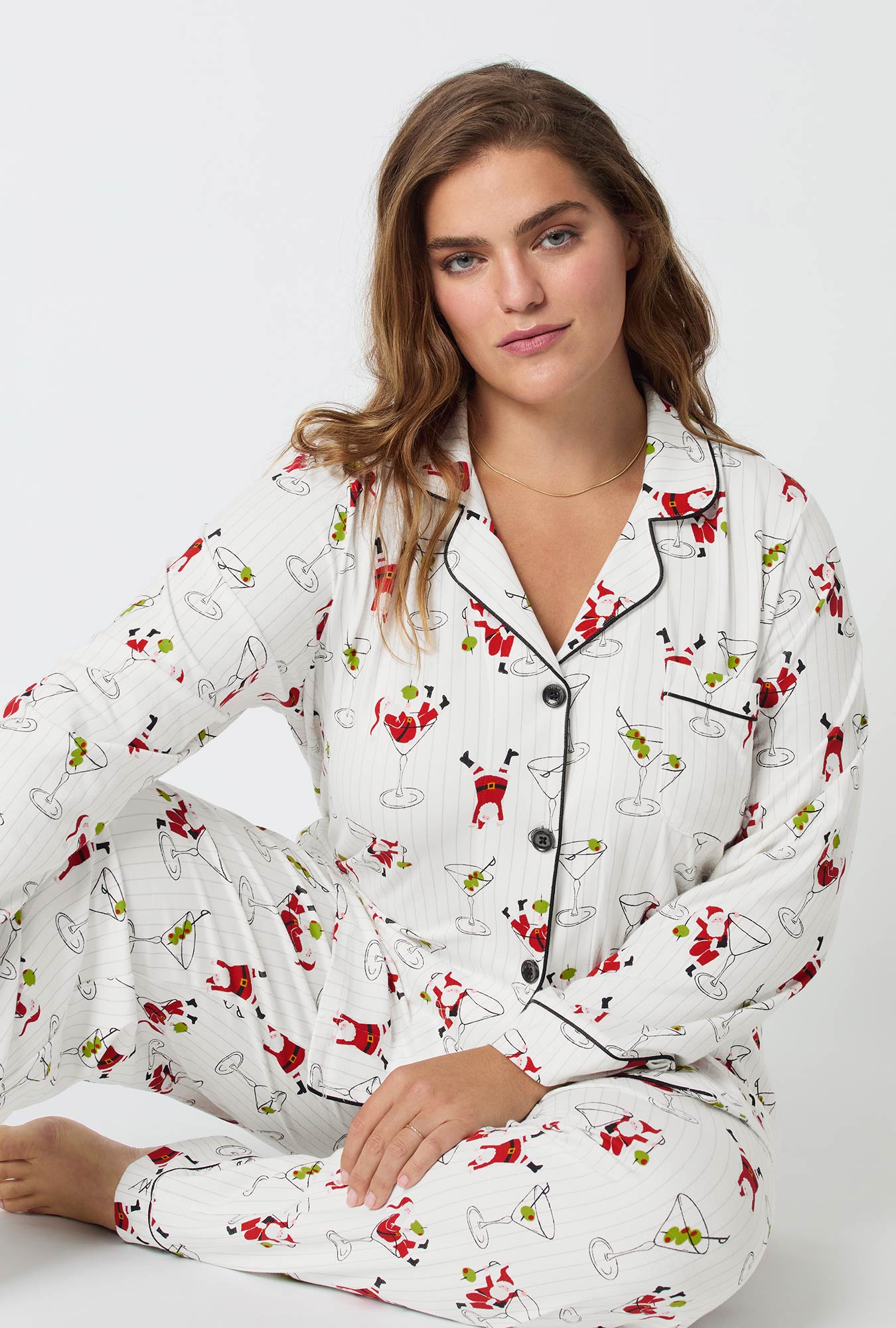 Tipsy Santa Long Sleeve Classic Stretch Jersey Pj Set