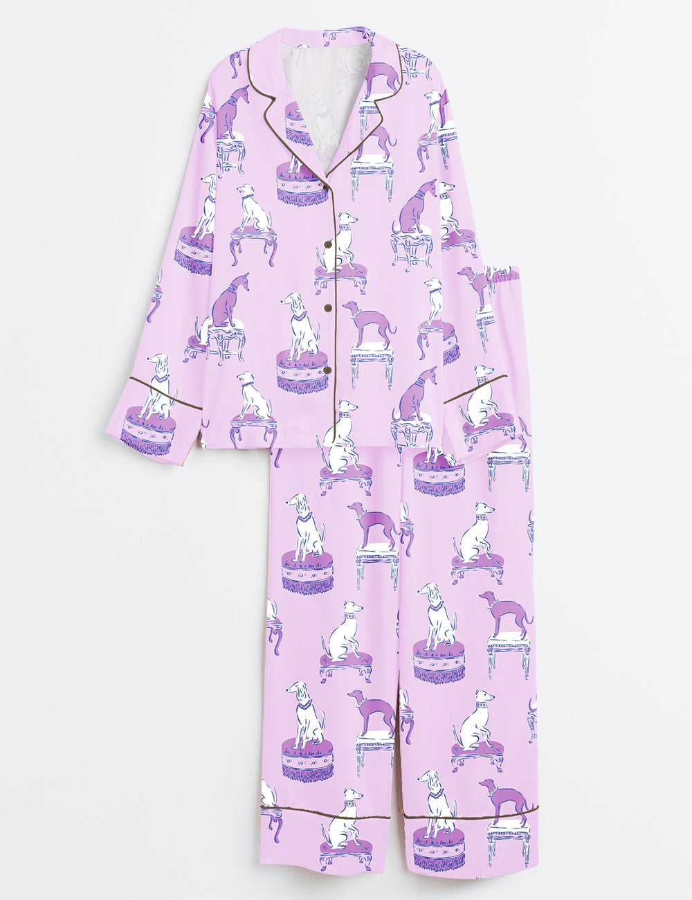 Women’s Dogs Lover Long Sleeve Satin Pajama Set