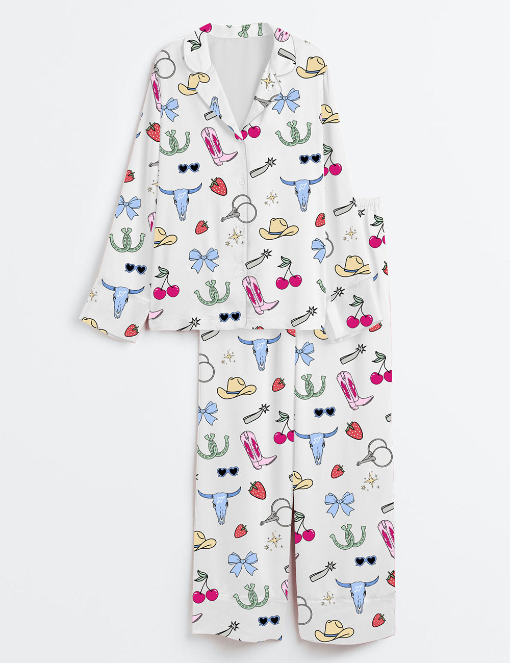 Women’s Wild West Sassy Cowgirl Boots Coquette Cowgirl Western Country Music Long Sleeve Satin Pajama Set