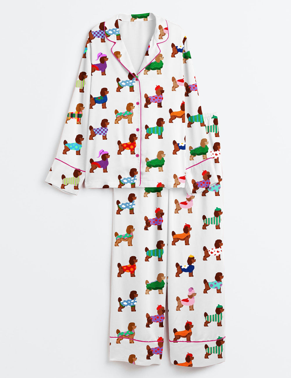 Women's Poodle Lover Long Sleeve Satin Pajama Set