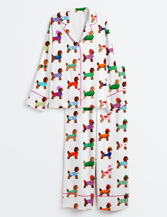 Women's Poodle Lover Long Sleeve Satin Pajama Set