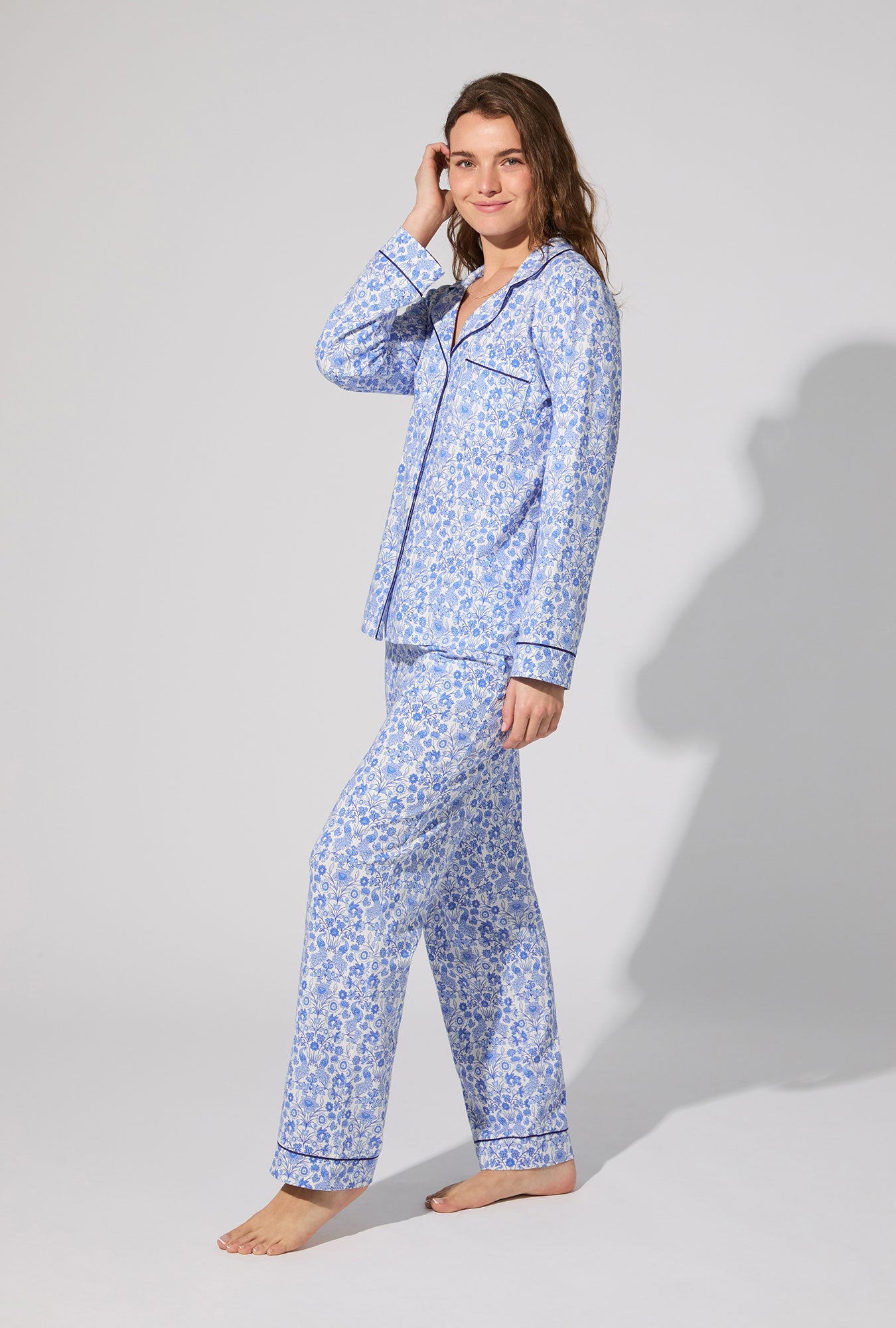 Bloomscape White Long Sleeve Classic Stretch Jersey PJ Set