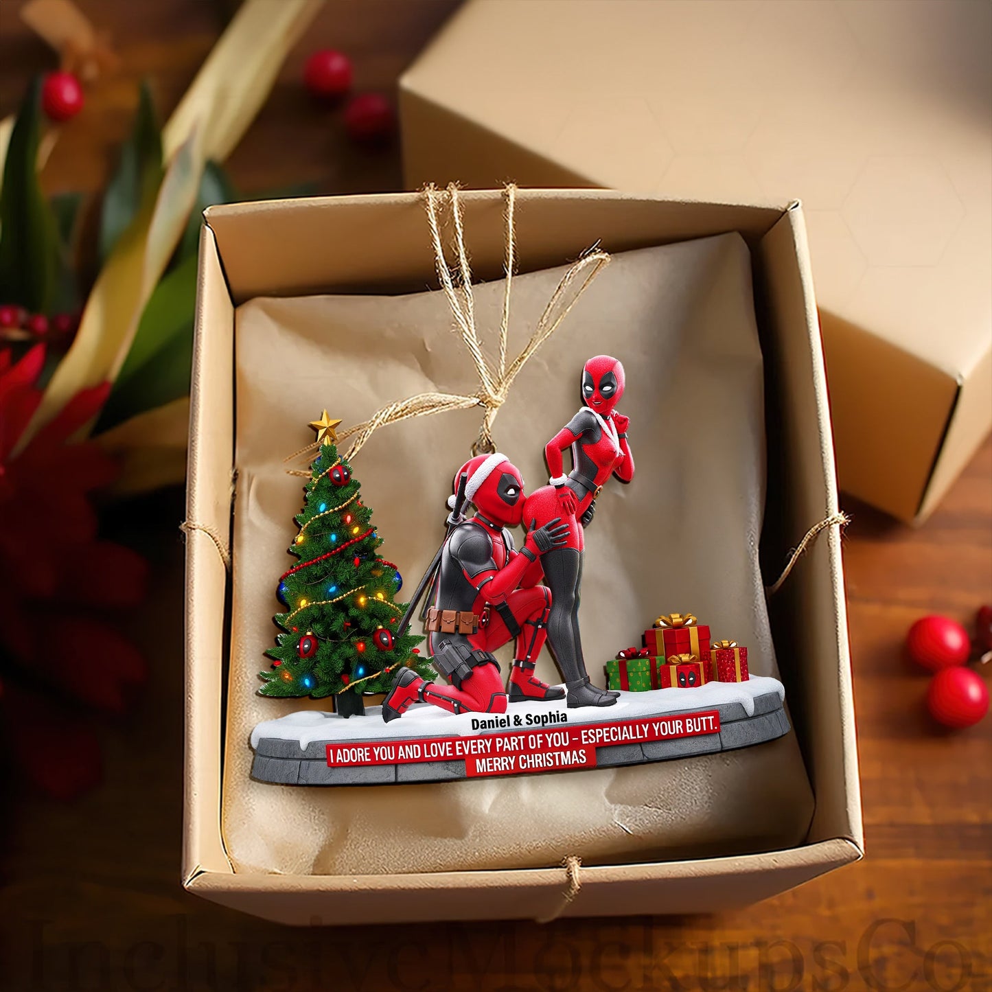 Funny Red Masked Couple Ornament - Personalized Gifts For Couple