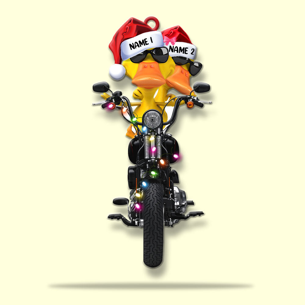 Personalized Gifts For Couple Christmas Ornament Biker Duck Couple