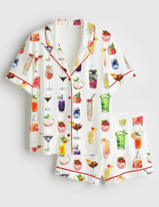 Women's Cocktails Short Sleeve Satin Pajama Set