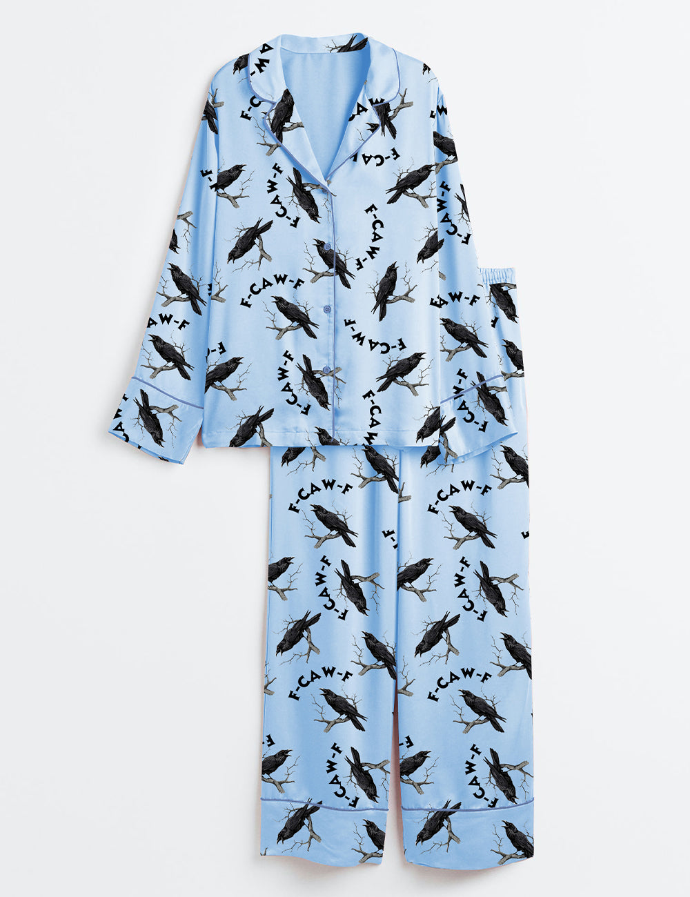Women’s F-Caw-F Funny Gothic Raven Crow Long Sleeve Satin Pajama Set