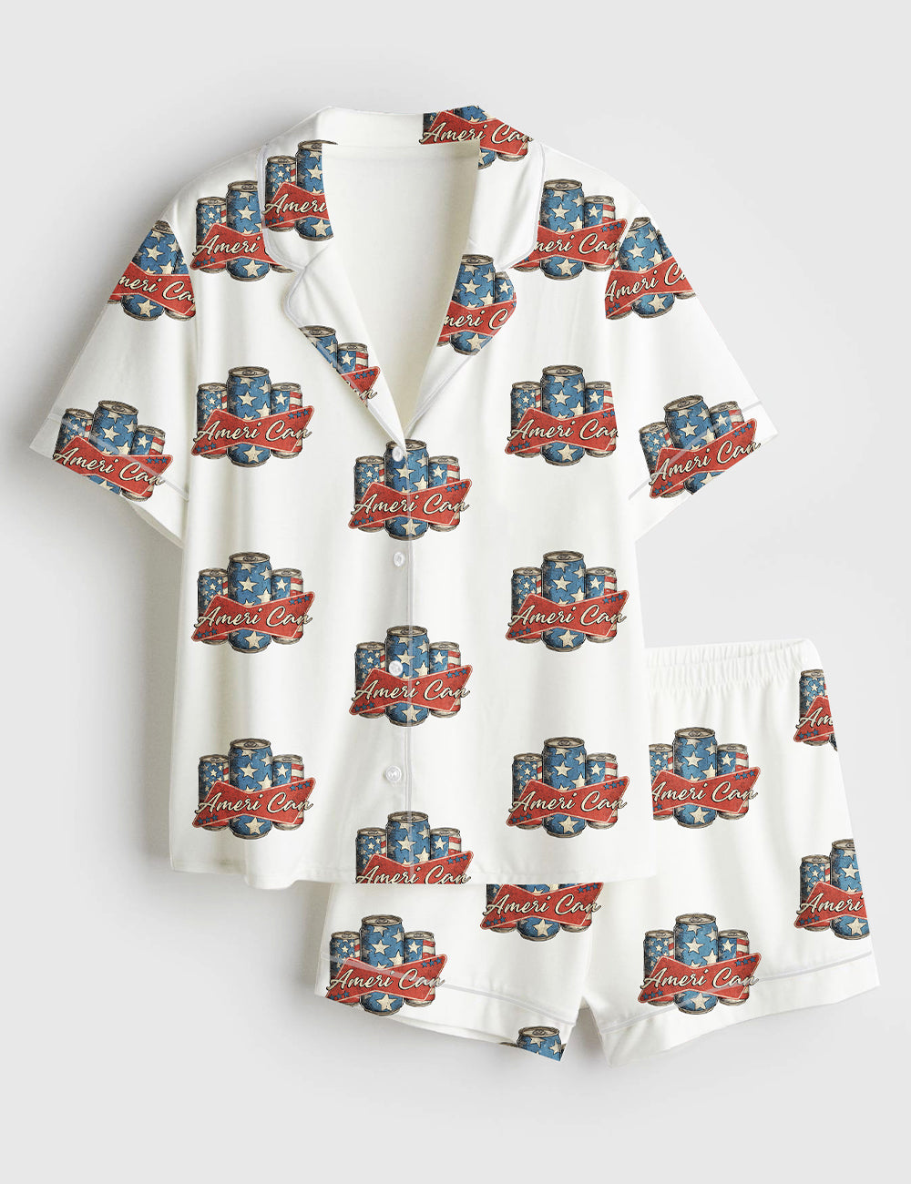 Women’s Ameri Can Israel Independence Day USA Flag Short Sleeve Satin Pajama Set