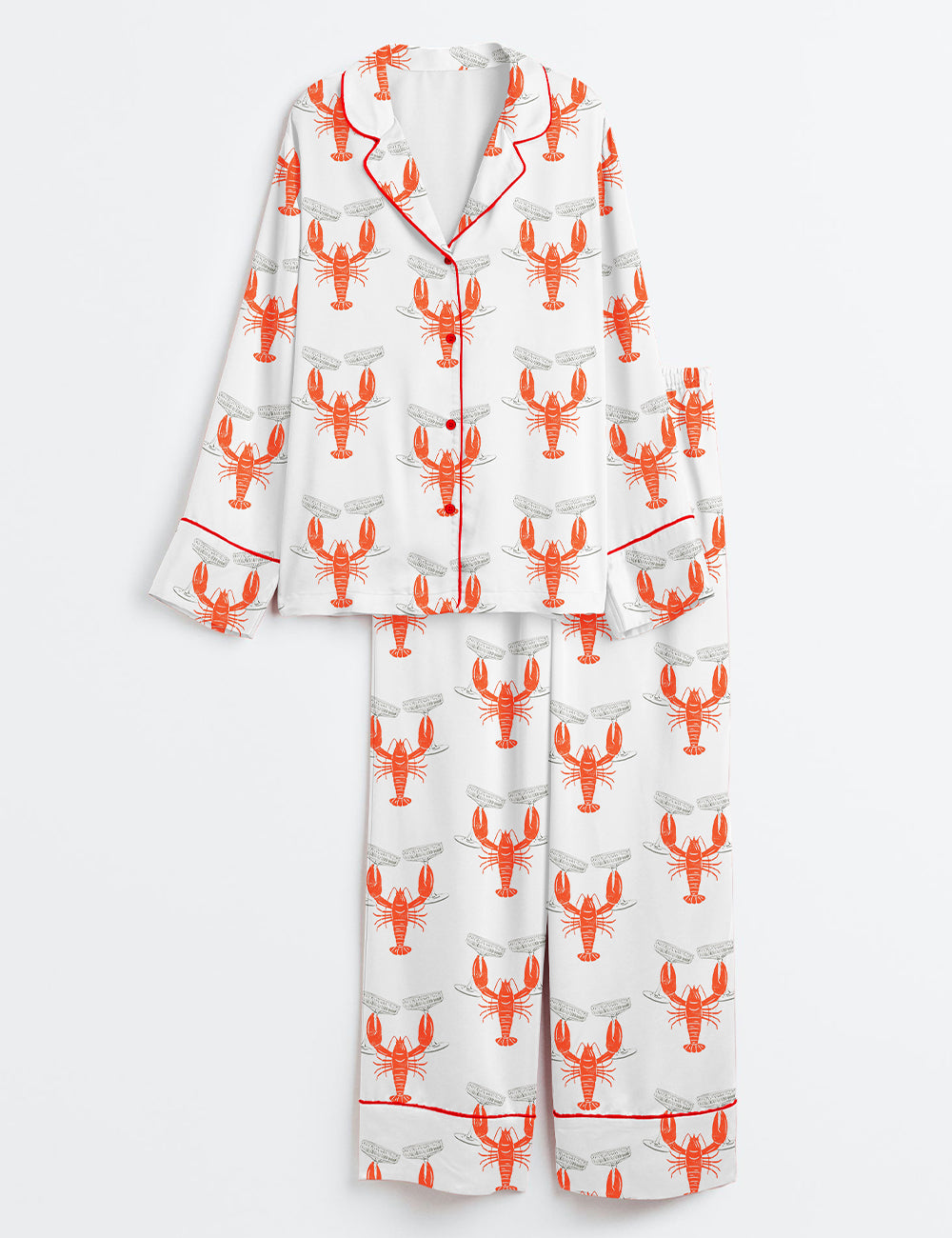 Women's Lobster Bachelorette Bride Travel Wine Champagne Long Sleeve Satin Pajama Set