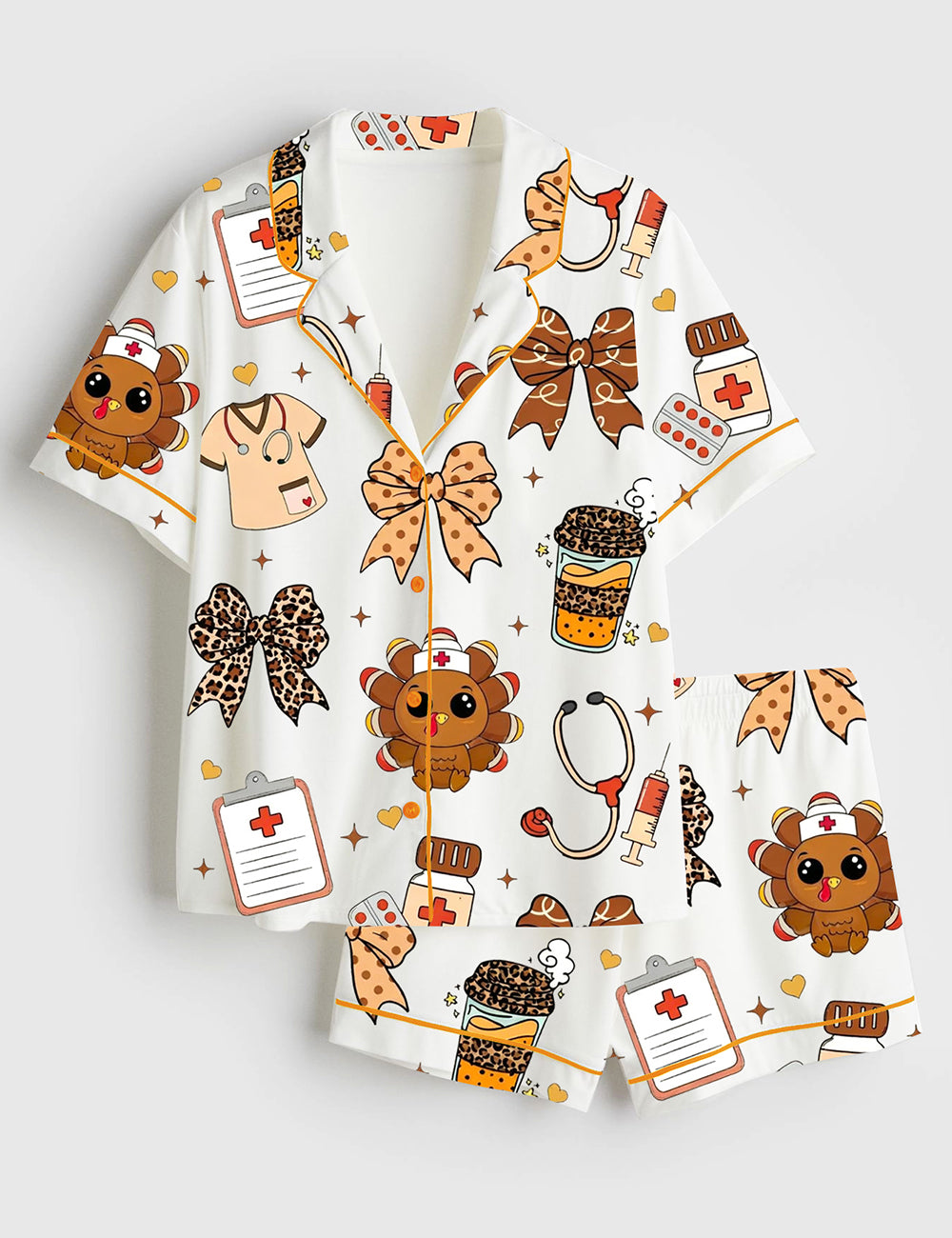 Women’s Nurse Thanksgiving Nurse Fall Autumn Short Sleeve Satin Pajama Set