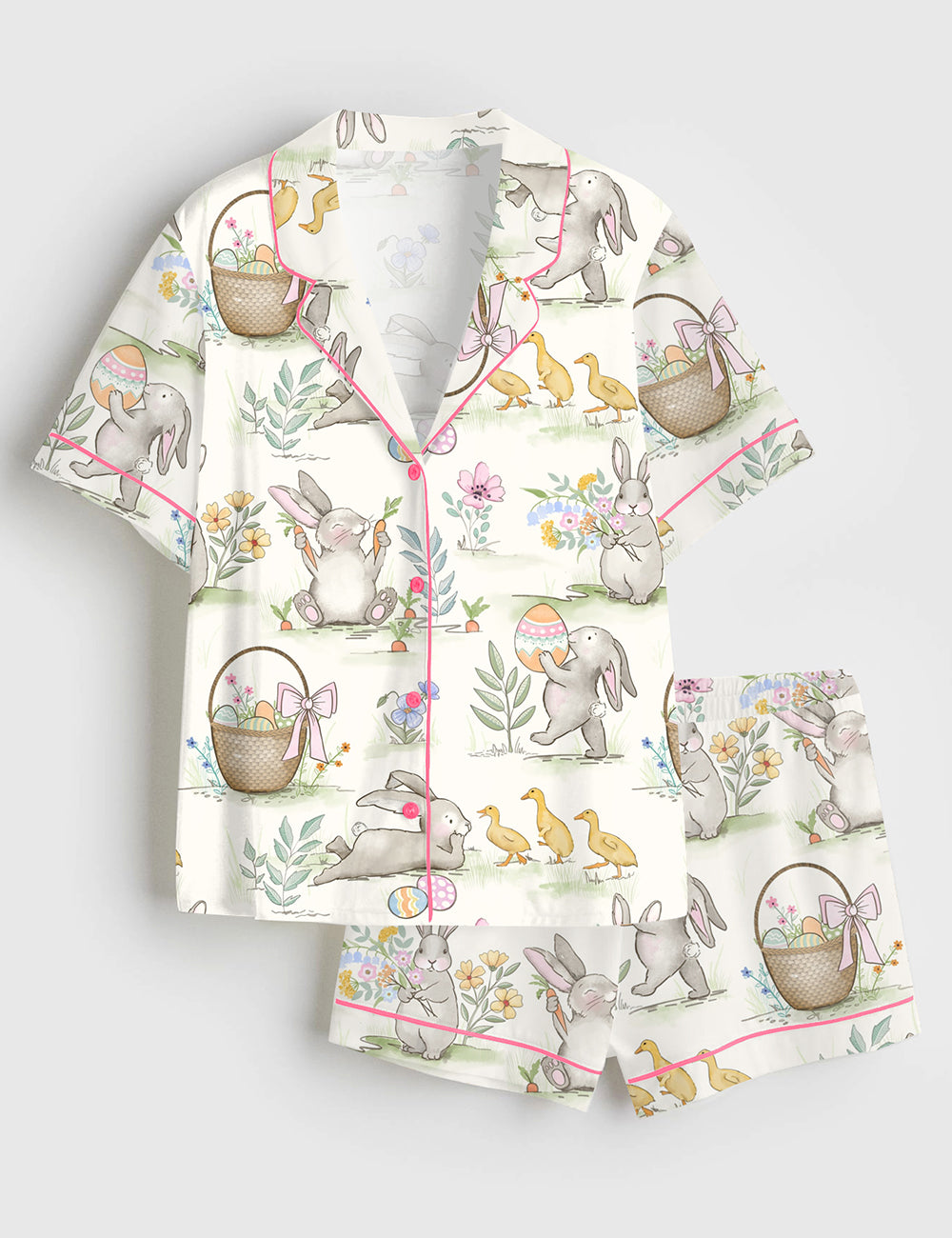 Women’s Watercolor Easter Bunnies Short Sleeve Satin Pajama Set