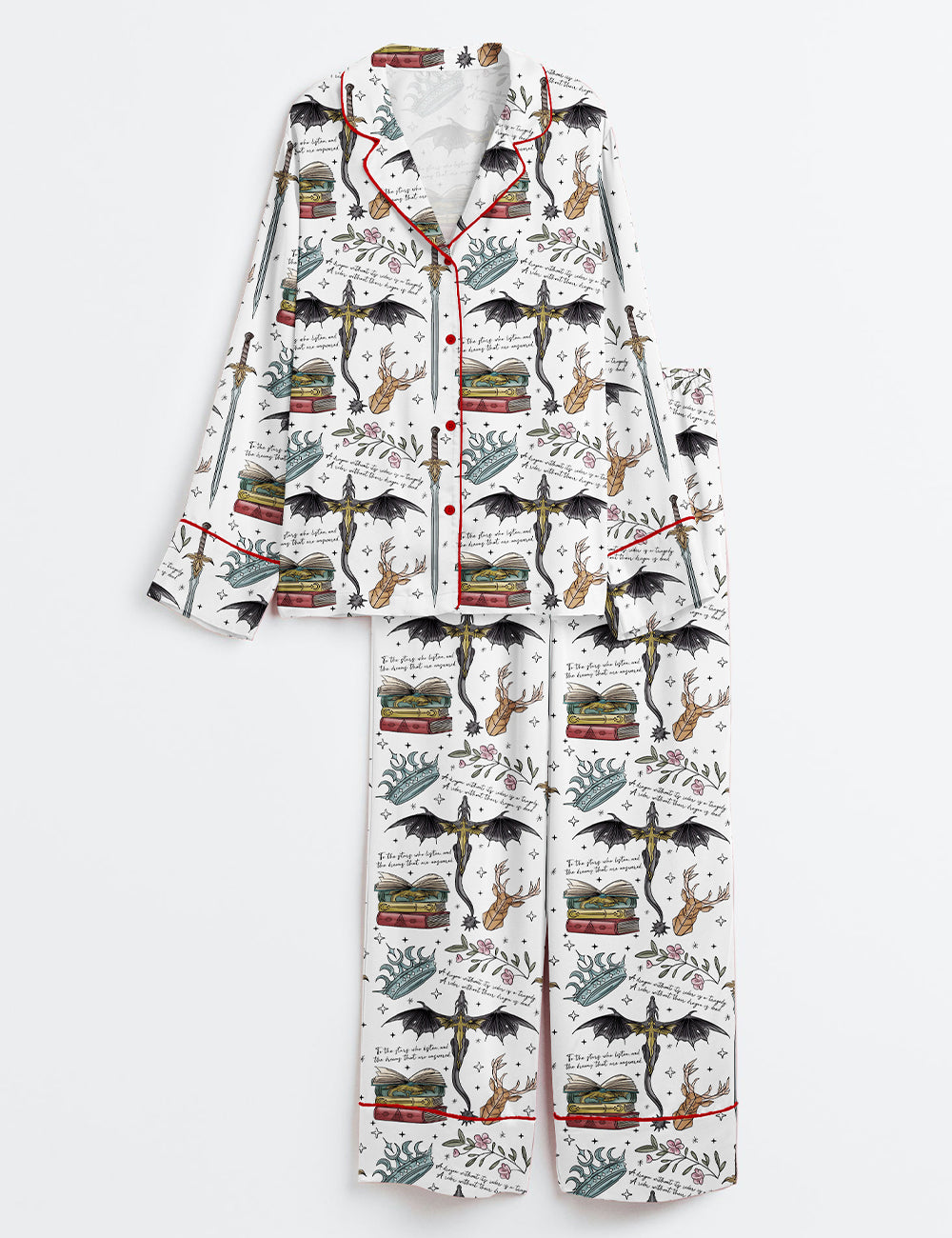 Women’s Fourth Wing Dragon Fantasy Wing Bookish Reading Long Sleeve Satin Pajama Set