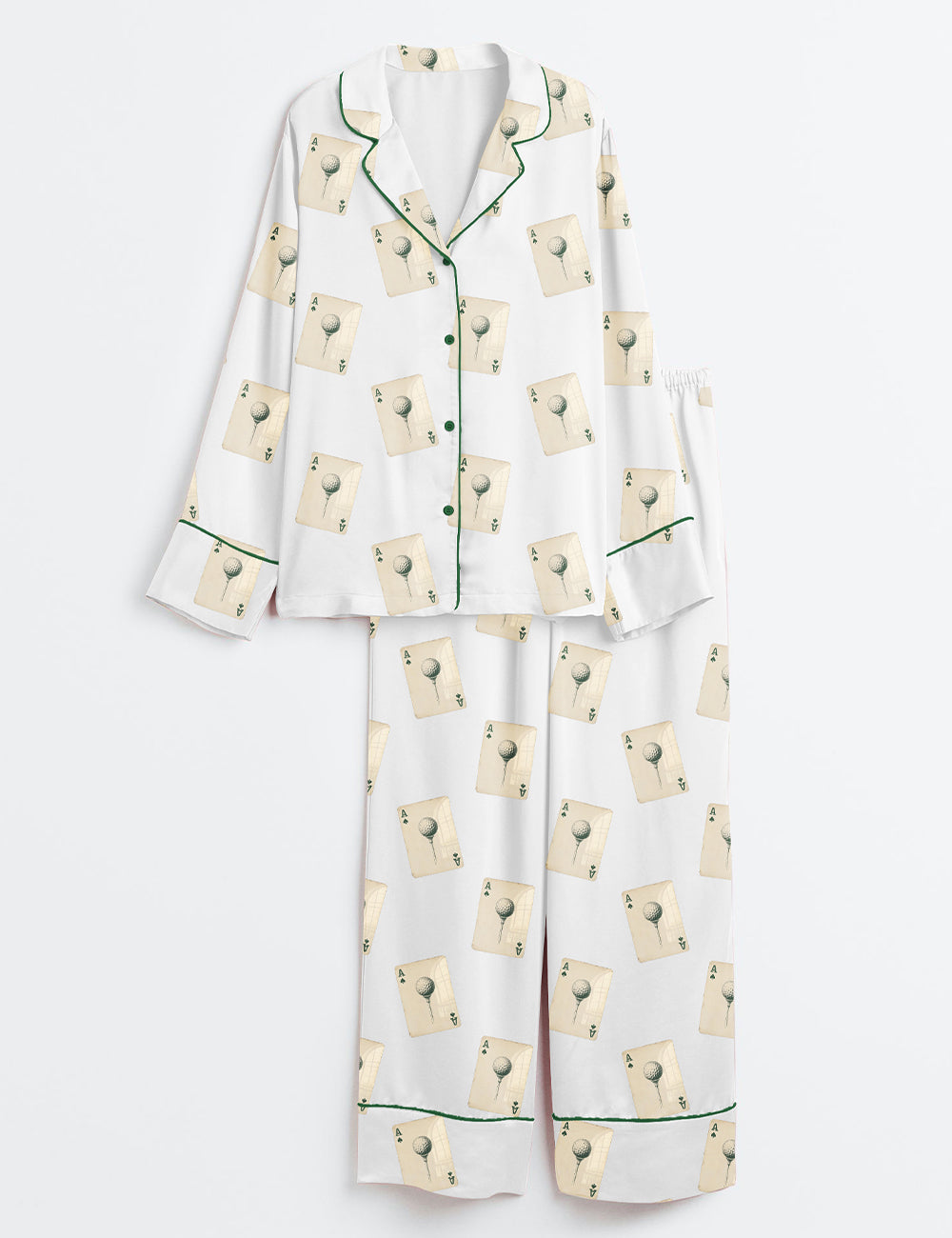 Women’s Vintage Golf Card Deck Retro Golf Club Art Print Long Sleeve Satin Pajama Set