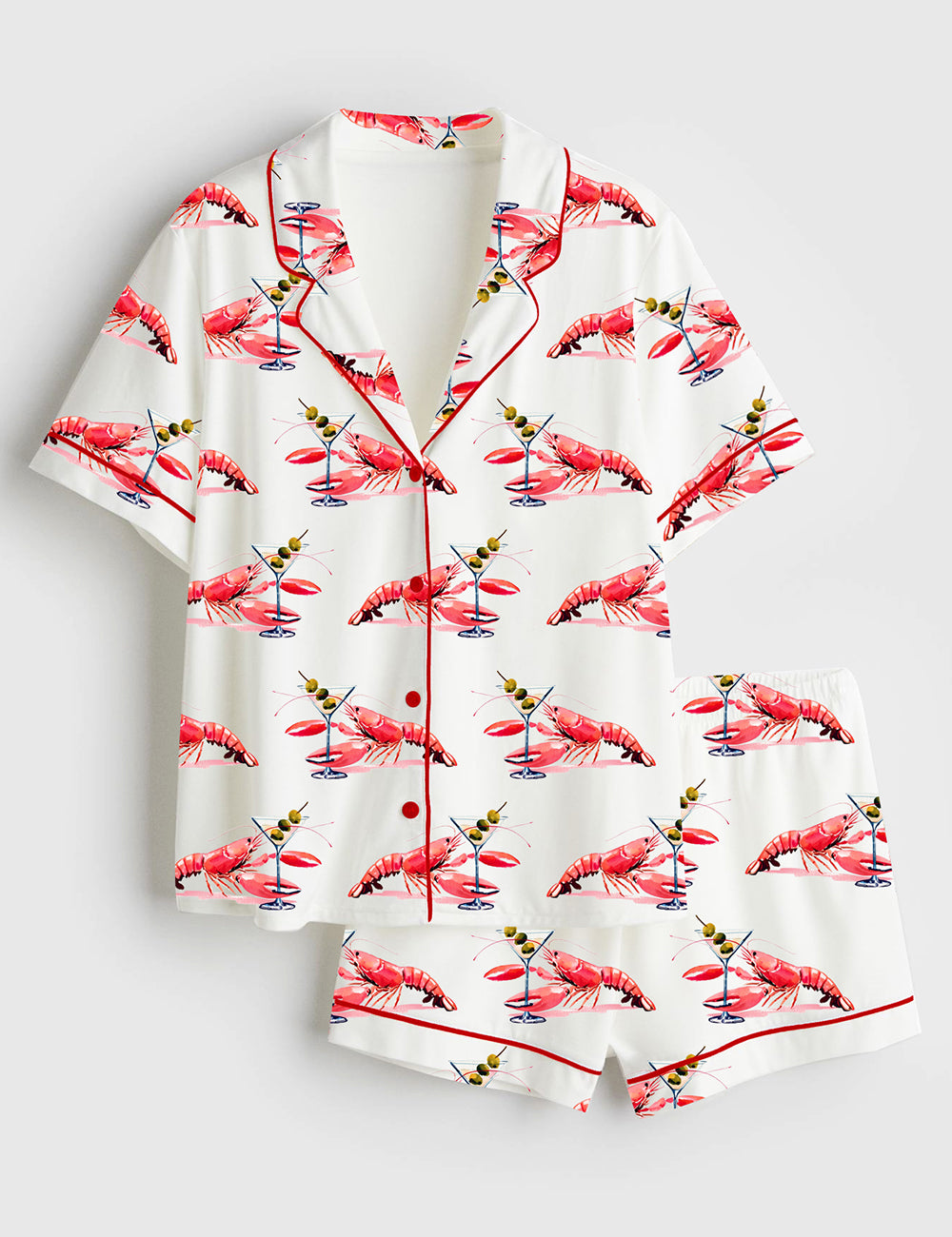 Women’s Lobster Martini Coastal Beach Short Sleeve Satin Pajama Set