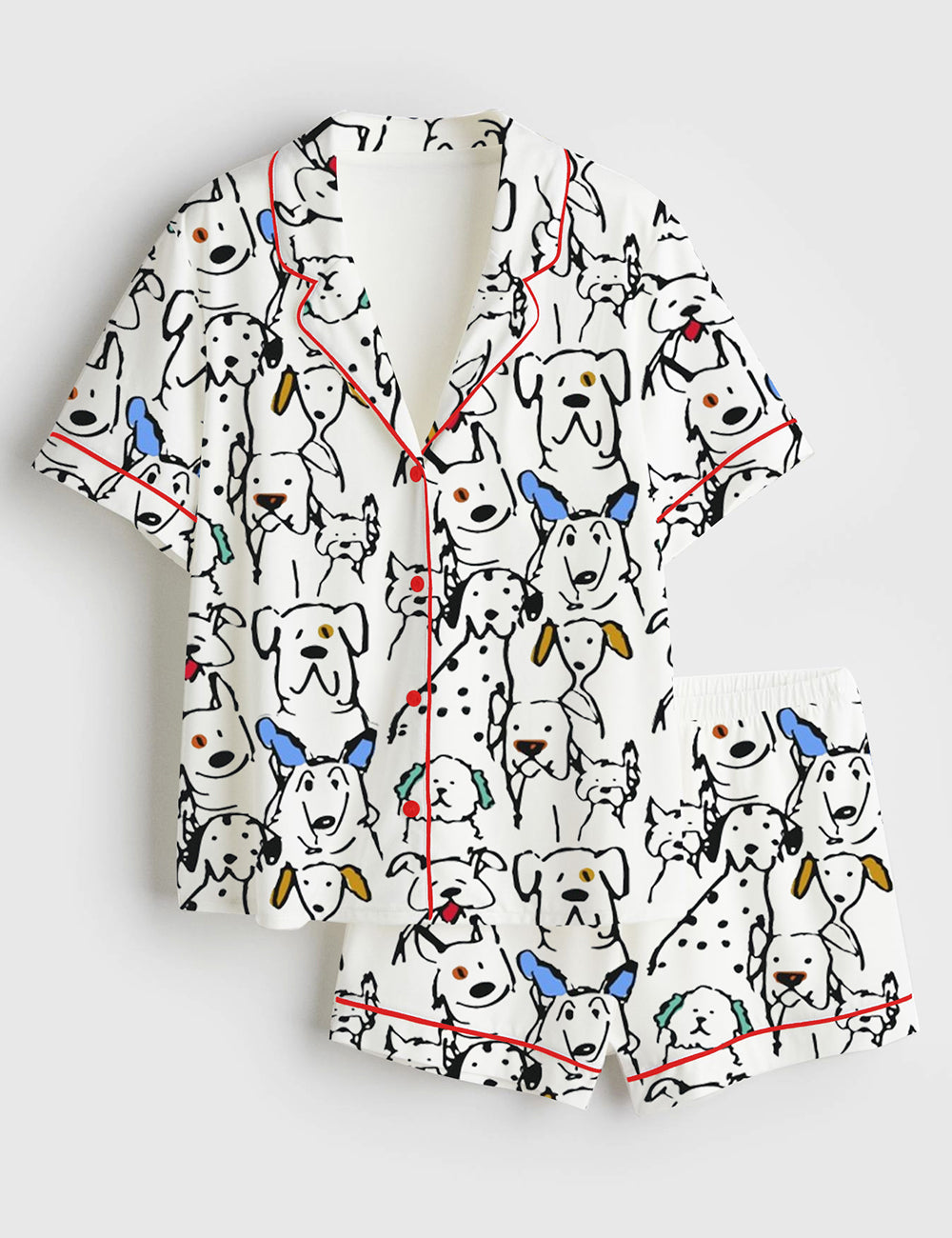 Women’s Color Pop Doodle Dogs Cute Dogs Print Short Sleeve Satin Pajama Set