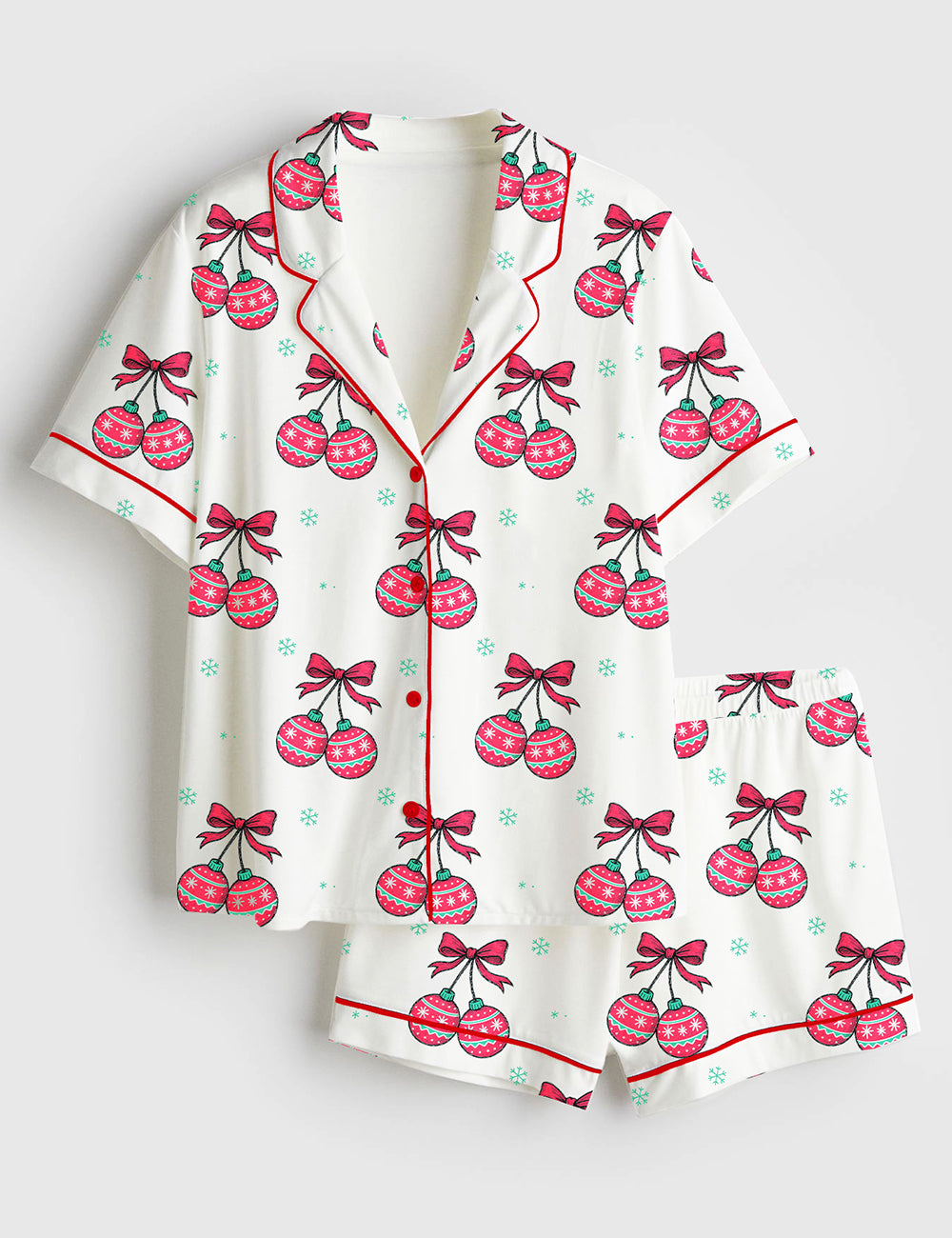 Women’s Coquette Christmas Cherries Short Sleeve Satin Pajama Set