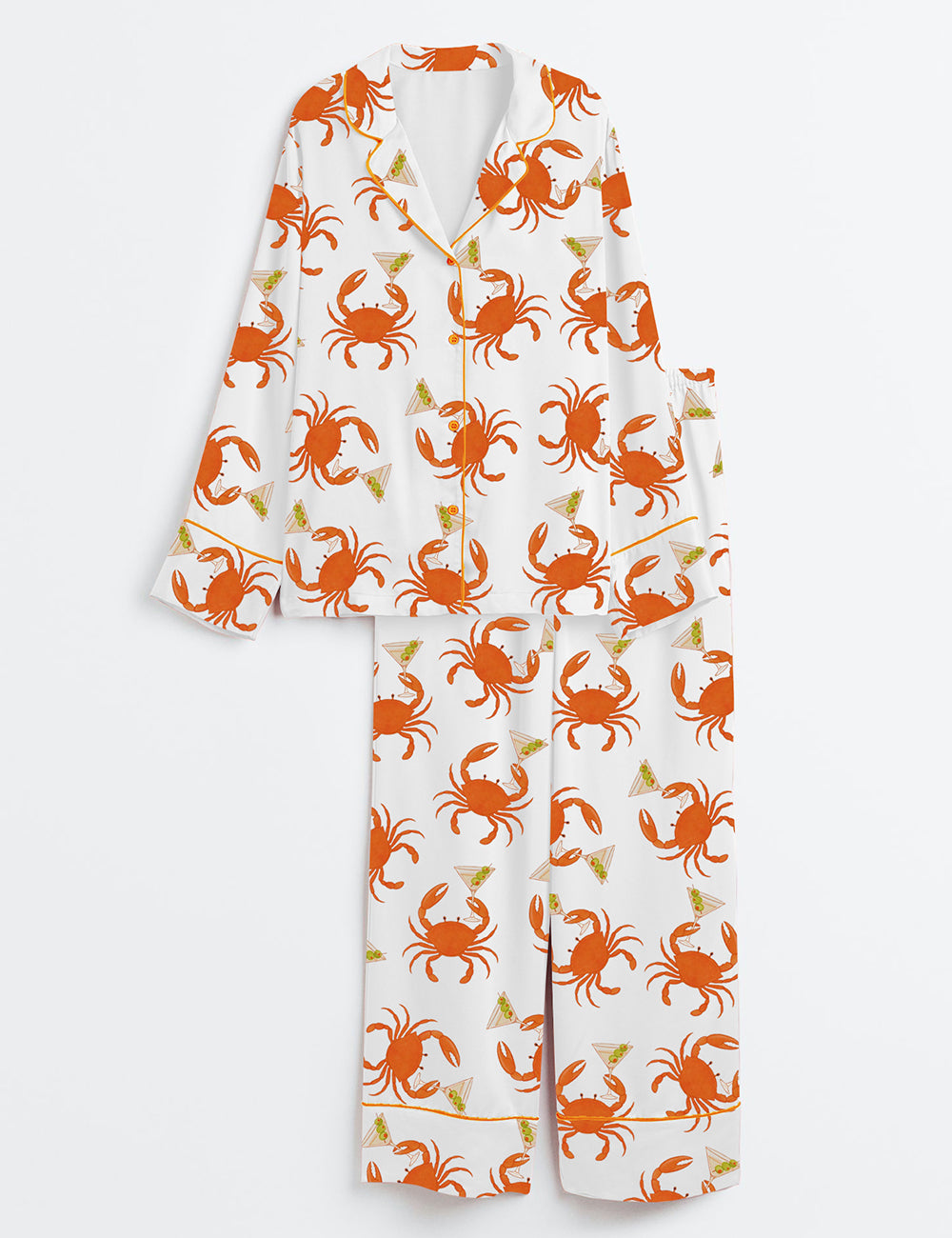 Women’s Crab Dirty Martini Fisherman Aesthetic Coastal Aesthetic Olive Martini Ocean Print Long Sleeve Satin Pajama Set