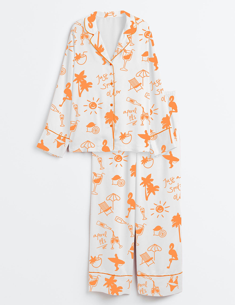 Women’s Aperol Spritz Summer Beach Long Sleeve Satin Pajama Set