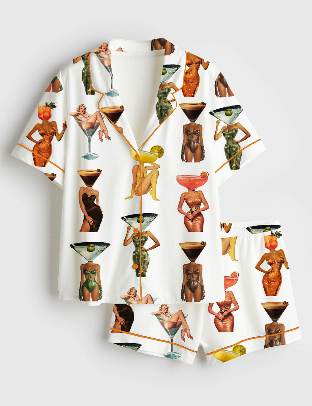 Women’s Cocktail Espresso Martini Aesthetic Coquette Short Sleeve Satin Pajama Set