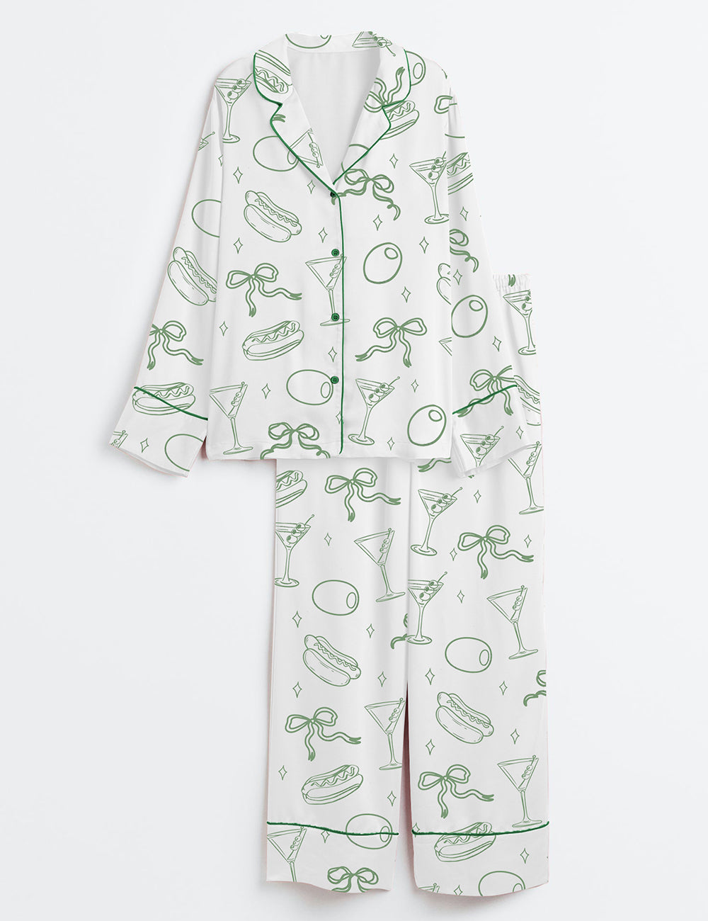 Women’s Martinis And Weenies Bachelorette Tinis Weenies Design Hot Dog Birthday Theme Dirty Martini Long Sleeve Satin Pajama Set