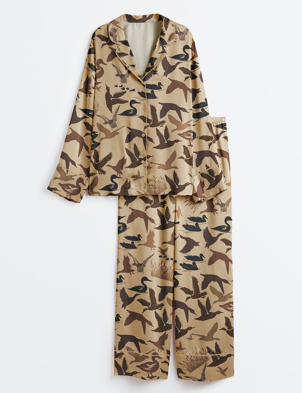 Women's Duck Camouflage Long Sleeve Satin Pajama Set