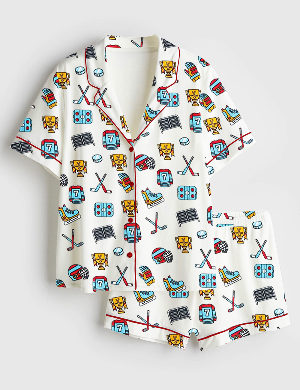 Women's Hockey Mom Watercolor Ice Hockey Short Sleeve Satin Pajama Set