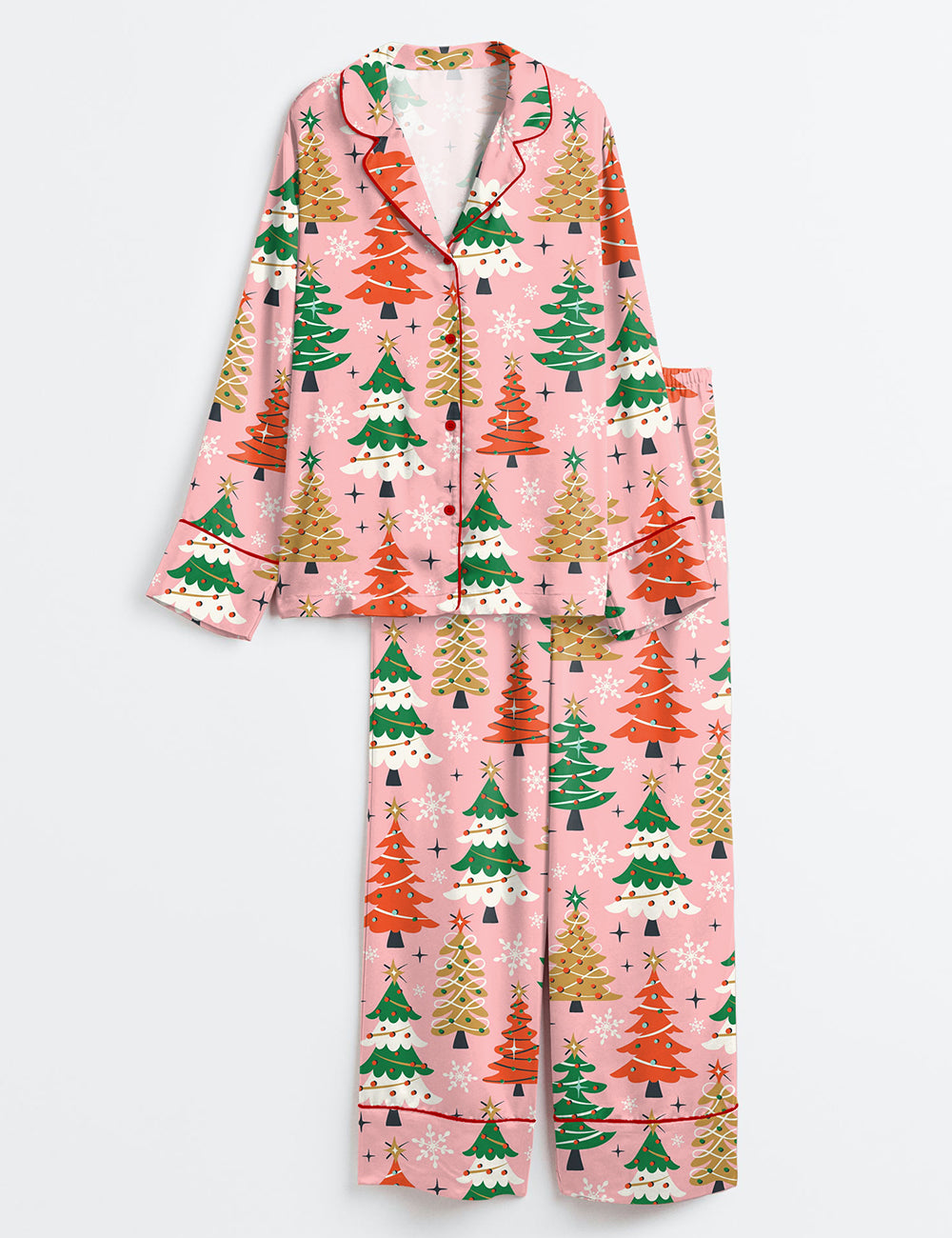 Women’s Christmas Tree Long Sleeve Satin Pajama Set