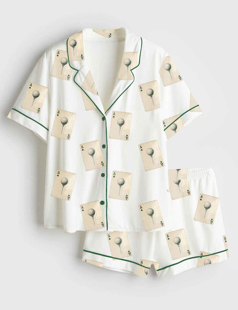 Women’s Vintage Golf Card Deck Retro Golf Club Art Print Short Sleeve Satin Pajama Set