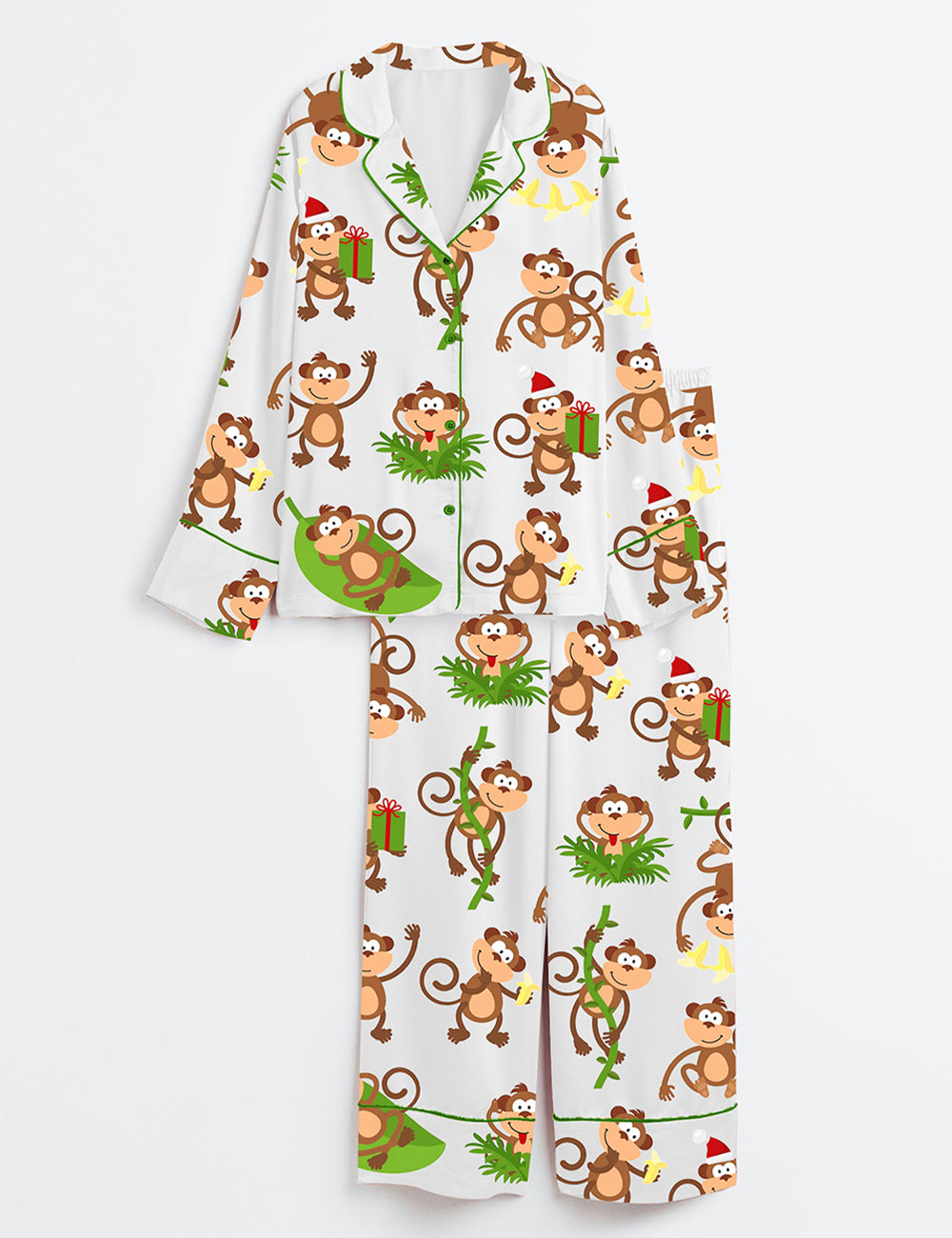 Women's Monkeys Long Sleeve Satin Pajama Set