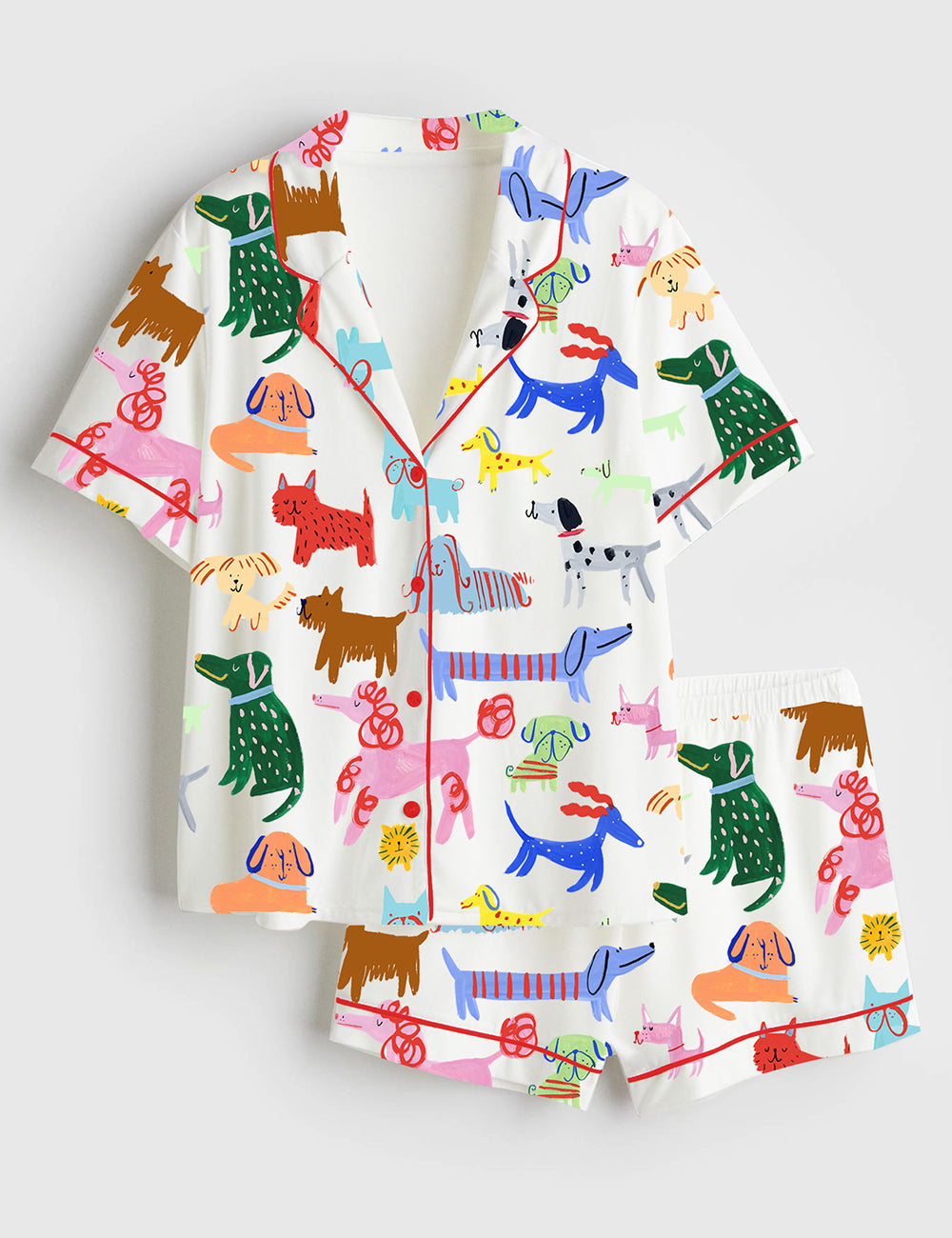 Women's Happy Dogs Dachshund Dog Short Sleeve Satin Pajama Set