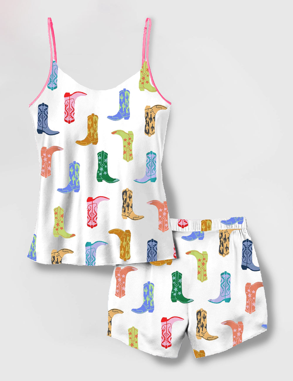 Women's Colorful Cowboy Boot Camisole Satin Pajama Set