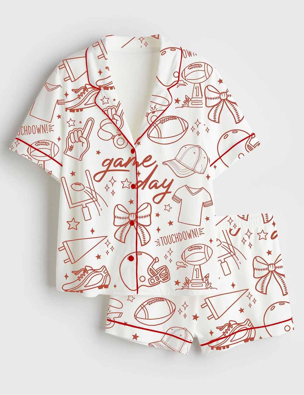 Women’s Football Season Coquette Game Day Football Mom Short Sleeve Satin Pajama Set