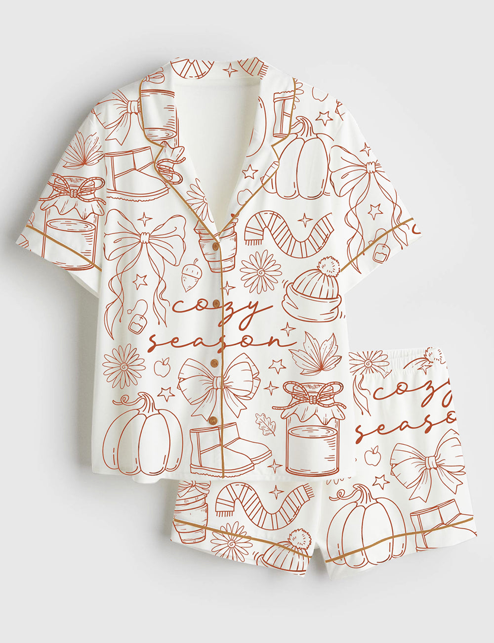 Women’s Cozy Season Fall Vibes Fall Pumpkin Autumn Season Short Sleeve Satin Pajama Set