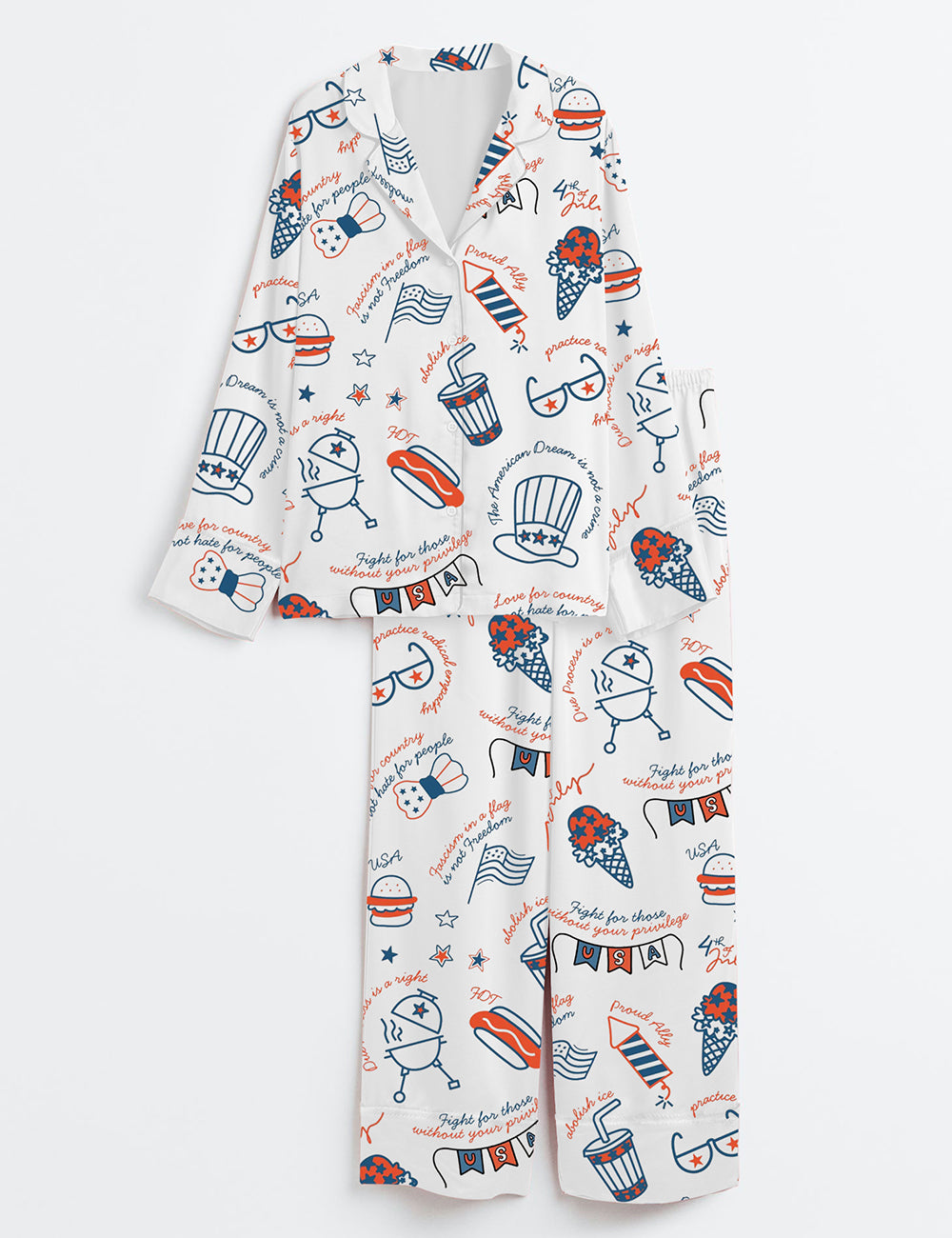 Women’s Liberal Fourth Of July Anti Trump Long Sleeve Satin Pajama Set