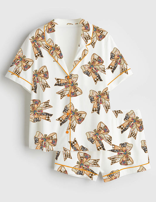 Women’s Jesus God Is Within Her Coquette Christian She Will Not Fall Short Sleeve Satin Pajama Set